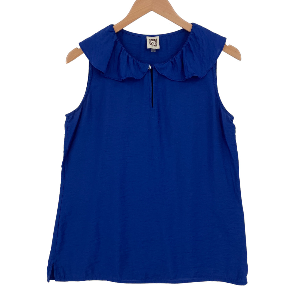 Anne Klein Tank Top Womens Small Blue Sleeveless Round Neck Button Slit Pullover